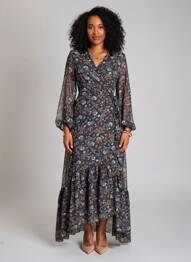 Robe longue manches longues manches longues bleu MOLLY BRACKEN femme