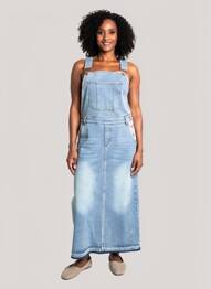 Robe longue manches bretelles ajustables fines bretelles bleu CREAM femme