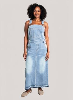 Robe longue manches bretelles ajustables fines bretelles bleu CREAM femme