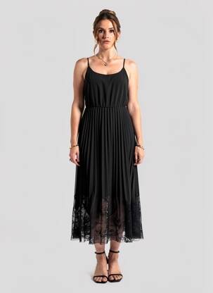 Robe longue manches bretelles ajustables fines bretelles noir CREAM femme