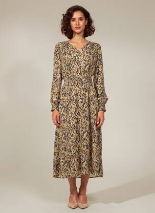 Robe longue imprimé fantaisie manches longues noir C'EST BEAU LA VIE femme