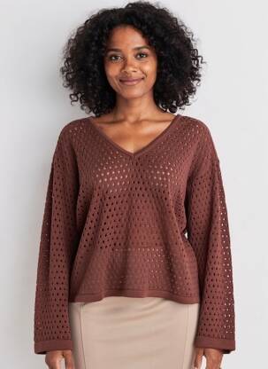 Pull coupe droite manches longues marron CREAM femme