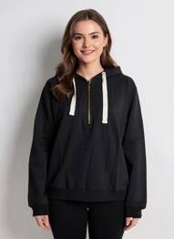 Sweat-shirt à capuche stretch manches longues noir LES TROPEZIENNES PAR M.BELARBI femme