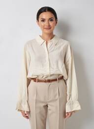 Chemisier coupe droite manches longues beige CREAM femme