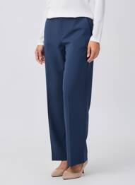 Pantalon droit fermeture zippée sous rabat avec crochet taille normale bleu CREAM femme