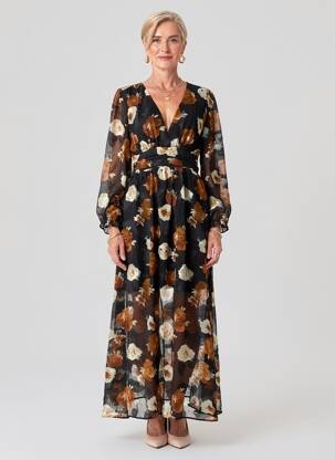 Robe longue manches longues manches longues noir BY ONE femme