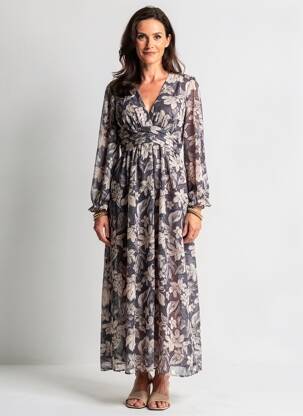 Robe longue manches longues manches longues gris BY ONE femme