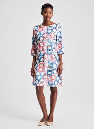 Robe mi-longue imprimé fantaisie manches courtes bleu VEGAS femme