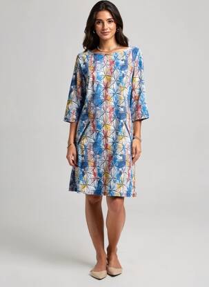 Robe mi-longue manches longues manches longues bleu VEGAS femme