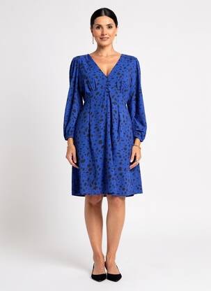 Robe mi-longue tissage crêpe manches longues bleu INSPIRATION STUDIO femme