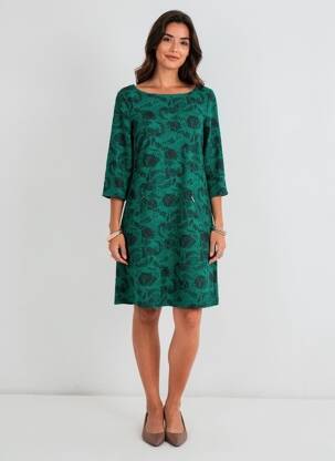 Robe mi-longue manches longues manches longues vert VEGAS femme