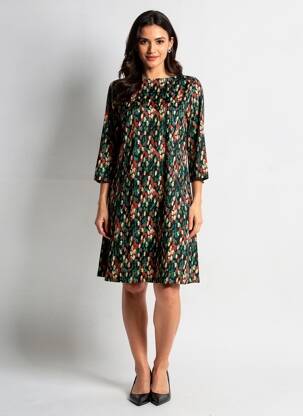 Robe mi-longue imprimé fantaisie manches longues noir VEGAS femme