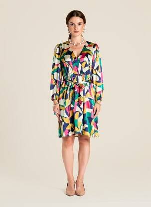 Robe mi-longue coupe fluide manches longues vert MAJOLICA femme