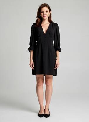 Robe mi-longue manches longues manches longues noir IKOONE&BIANKA femme