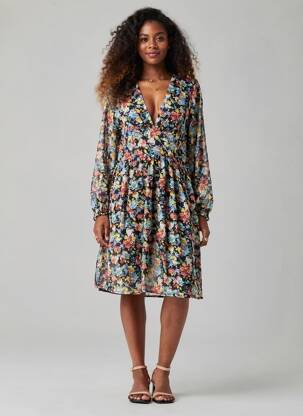 Robe mi-longue coupe fluide manches longues noir IKOONE&BIANKA femme