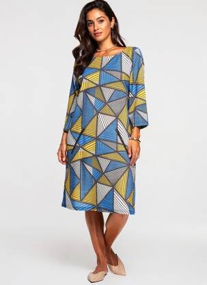 Robe mi-longue manches longues manches longues bleu VEGAS femme