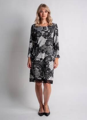 Robe mi-longue imprimé fleurs manches longues noir REVD'ELLE femme