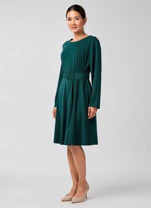 Robe mi-longue coupe fluide manches longues vert MADISON femme