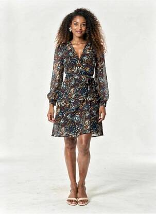 Robe mi-longue coupe fluide manches longues noir IKOONE&BIANKA femme