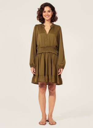 Robe mi-longue coupe fluide manches longues marron PEACE N'LOVE femme