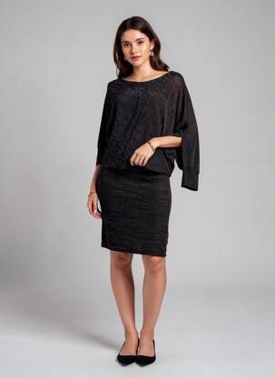 Robe mi-longue manches longues manches longues noir REVD'ELLE femme