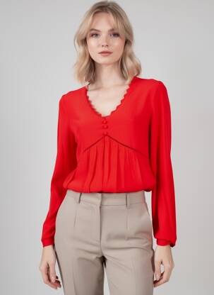 Top tissage crêpe manches longues rouge INSPIRATION STUDIO femme