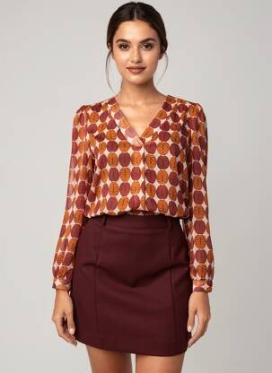 Blouse légère et transparente manches longues marron AKOZ DE TOI femme
