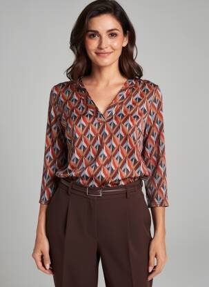Top tissage crêpe manches 3/4 marron RENATTO BENE femme