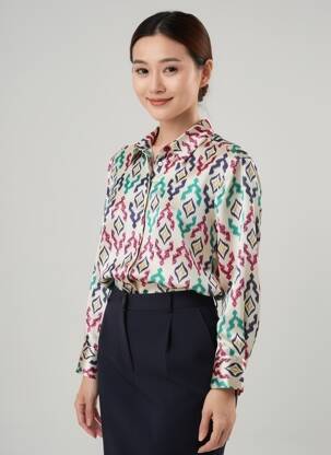 Chemisier tissage crêpe manches longues beige MAJOLICA femme