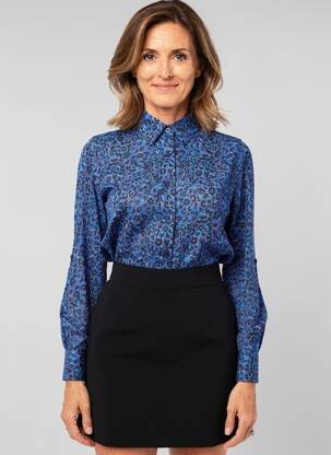Chemisier tissage crêpe manches longues bleu BY ONE femme