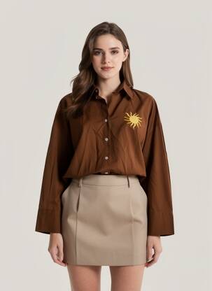 Chemisier coupe cintrée manches longues marron ATELIER EVÈNE femme