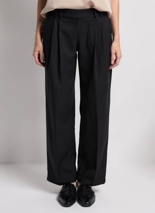 Pantalon droit tissage crêpe taille haute noir SWEEWË femme