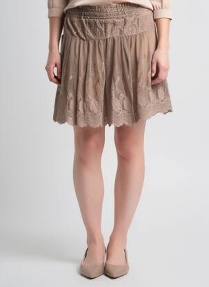 Jupe courte taille élastique marron AN' GE femme