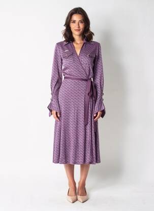 Robe mi-longue imprimé fantaisie manches longues violet GUESS femme
