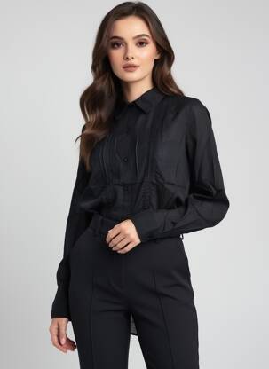 Chemisier coupe cintrée manches longues noir MELTIN'POT femme