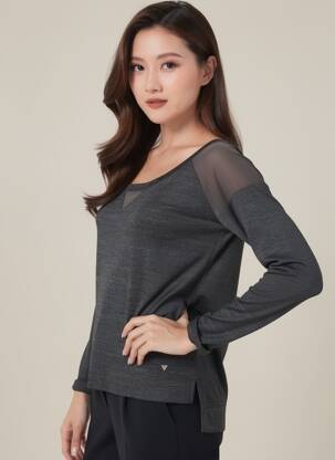 T-shirt manches longues manches longues gris GUESS femme