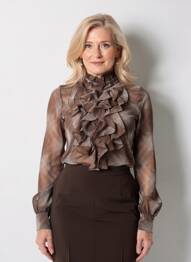 Chemisier coupe cintrée manches longues marron ANGE femme
