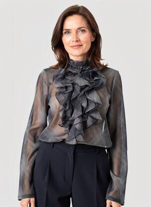 Chemisier coupe cintrée manches longues bleu ANGE femme