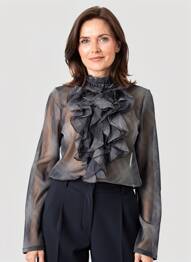 Chemisier coupe cintrée manches longues bleu ANGE femme