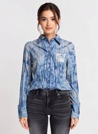 Chemisier coupe cintrée manches longues bleu GUESS femme