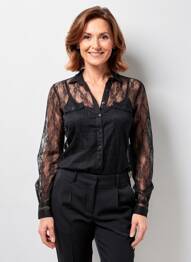 Chemisier coupe cintrée manches longues noir ANGE femme