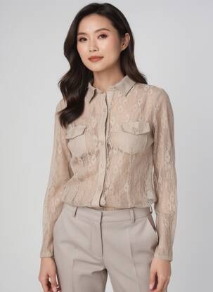 Chemisier coupe cintrée manches longues beige ANGE femme