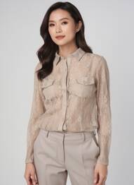 Chemisier coupe cintrée manches longues beige ANGE femme