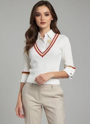 Pull coupe cintrée manches 3/4 blanc GUESS femme