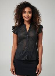 Chemisier coupe cintrée manches courtes noir PEPE JEANS femme