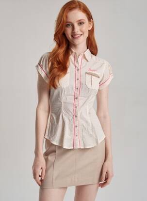 Chemisier coupe cintrée manches courtes rose KAPORAL femme
