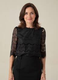 Top col rond manches 3/4 noir ANGE femme
