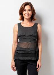 Top tissage crêpe sans manche noir ANGE femme