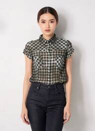 Chemisier coupe cintrée manches courtes noir GUESS femme