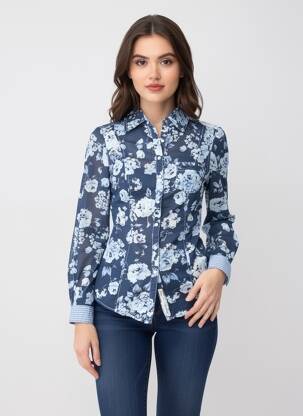 Chemisier imprimé fleurs manches longues bleu GUESS femme
